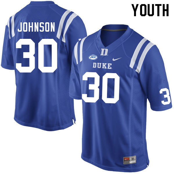 Youth #30 Brandon Johnson Duke Blue Devils College Football Jerseys Sale-Blue - Click Image to Close